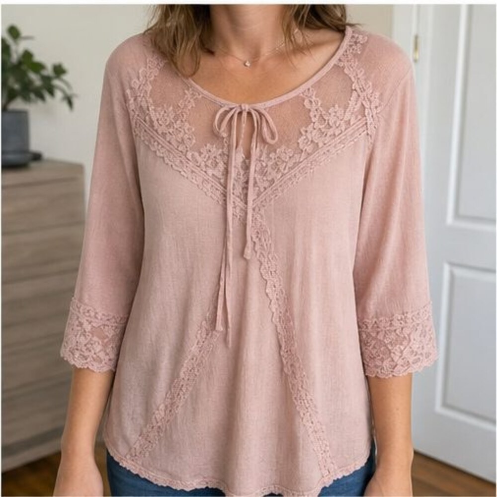 Blush Lace Trim Top - Picture 2 of 6